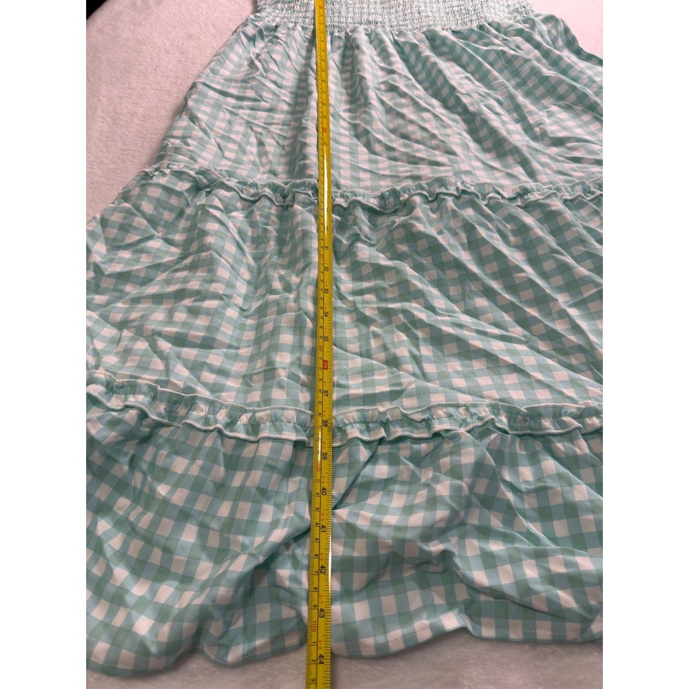 KOJOOIN Gingham Smocked Maxi Dress Ruffle Sleeve Tiered Mint Green XL - Picture 5 of 8